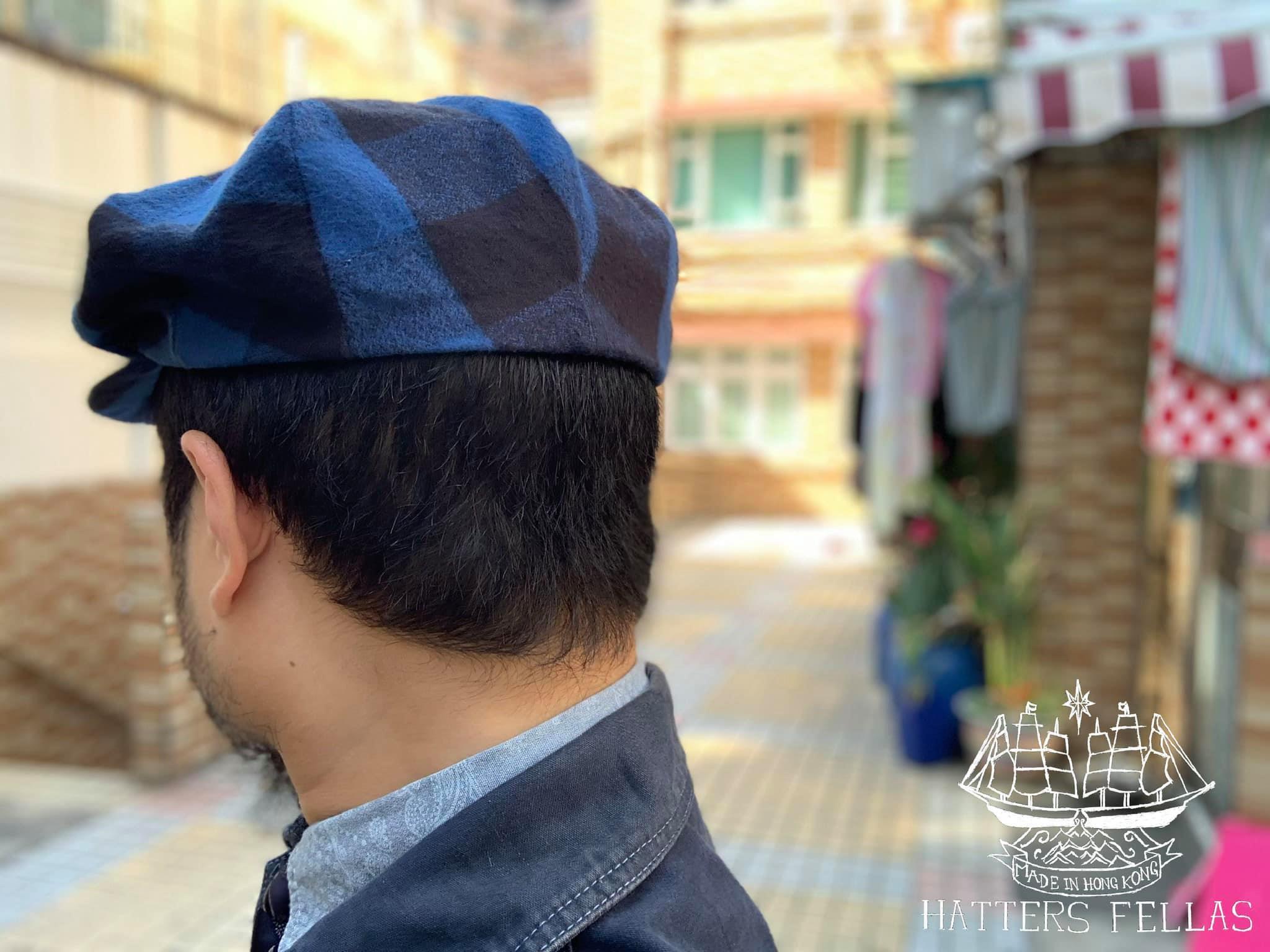 One piece 8-Dart Flat Cap, in USA Blue Checker Flannel