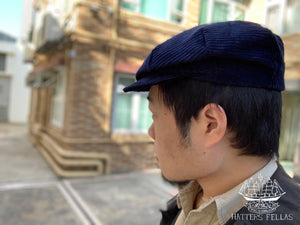 One piece 8-Dart Flat Cap, in Midnight Blue Corduroy (Custom Order)