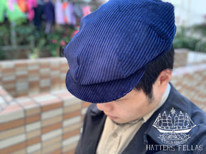 One piece 8-Dart Flat Cap, in Midnight Blue Corduroy (Custom Order)